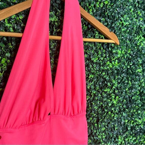 Guess Halter Ruched Hot Pink Barbie V Neck Dress Sz M - Picture 6 of 9